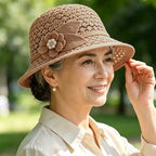 👒 Elegancki kapelusz przeciwsłoneczny z ażurowym plecionym wzorem, zapewnia skuteczną ochronę przed promieniami słonecznymi.