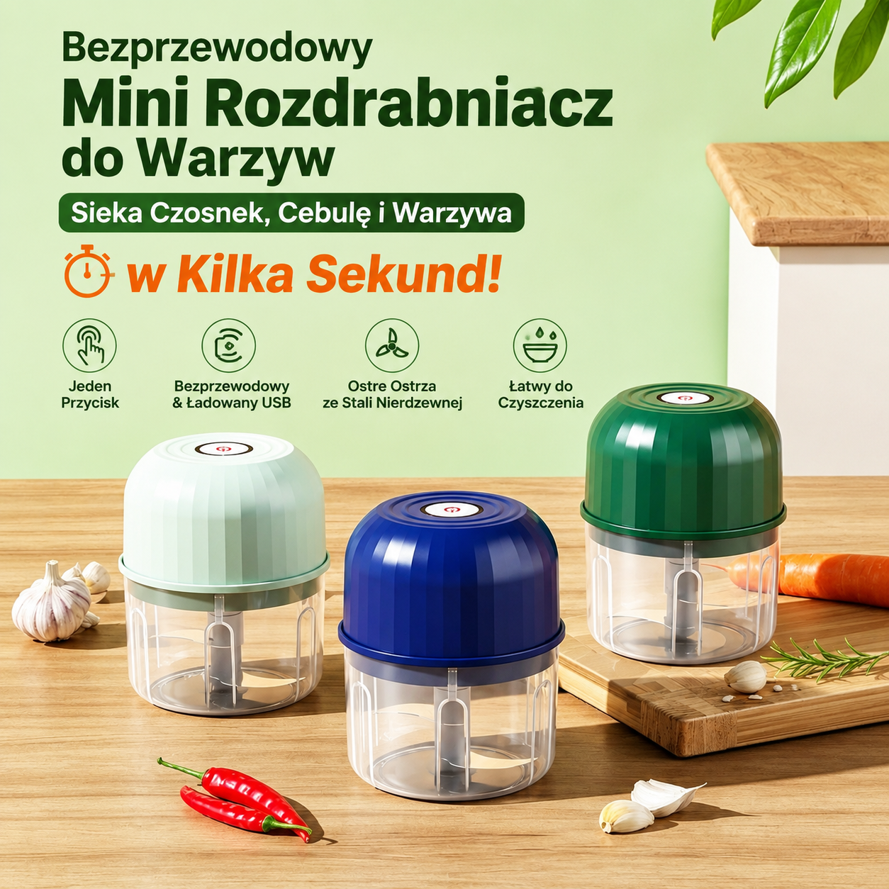 🔥 Posiekaj Warzywa w Kilka Sekund – Bezprzewodowy Mini Siekacz!