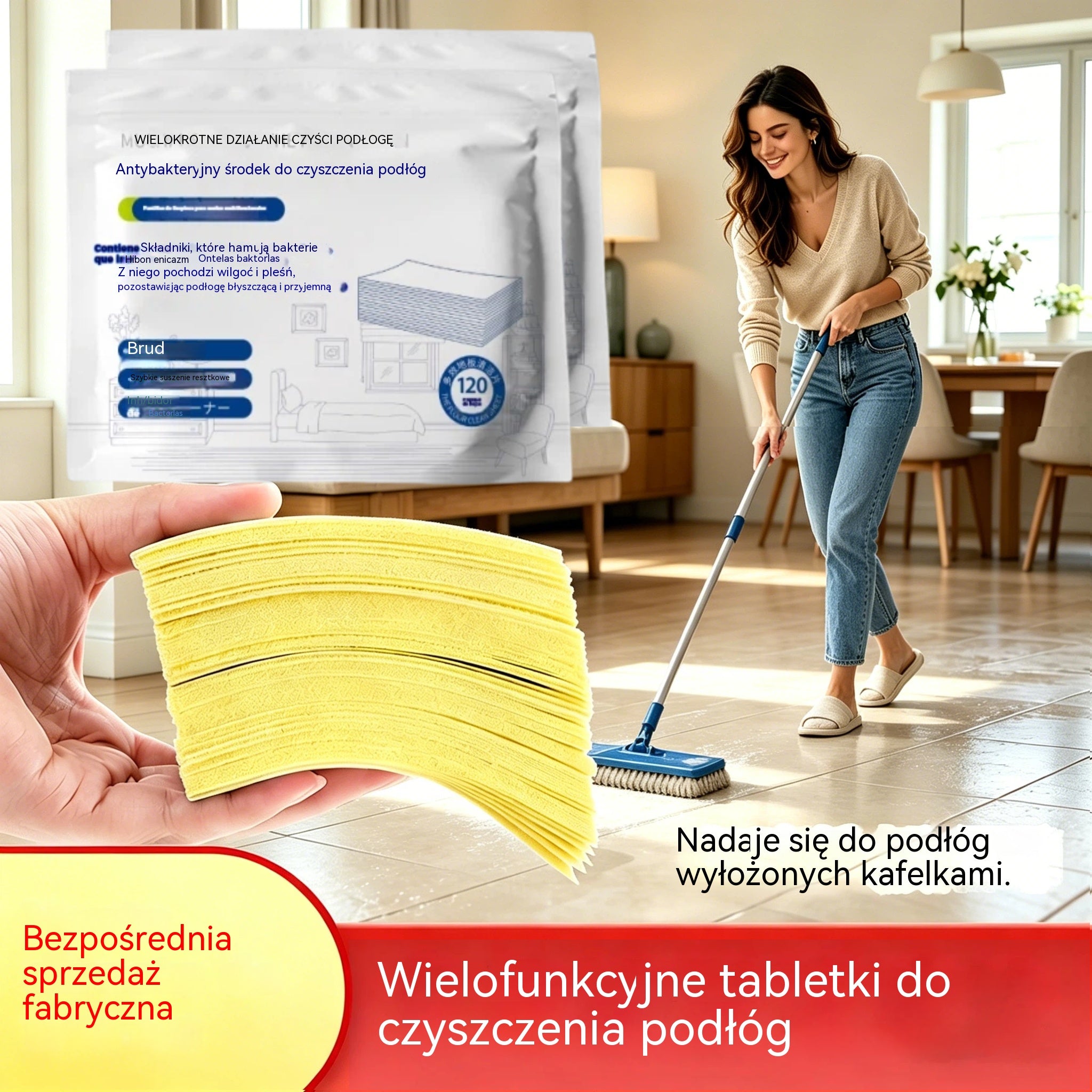 🧹【Kup 1, a 1 dostaniesz GRATIS!】✨ 240 antybakteryjnych i dezodorujących wielofunkcyjnych tabletek czyszczących | Nadaje się do podłóg z twardego drewna, podłóg laminowanych, płytek i ścian kamperów