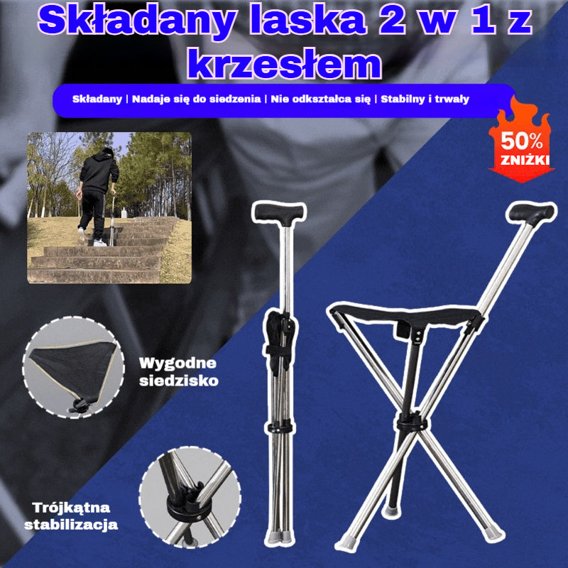 ✨ Dwufunkcyjny składany kij do chodzenia z siedziskiem, antypoślizgowy kij chroniący przed upadkiem, składany i przenośny ✅ Teleskopowy kij trekkingowy