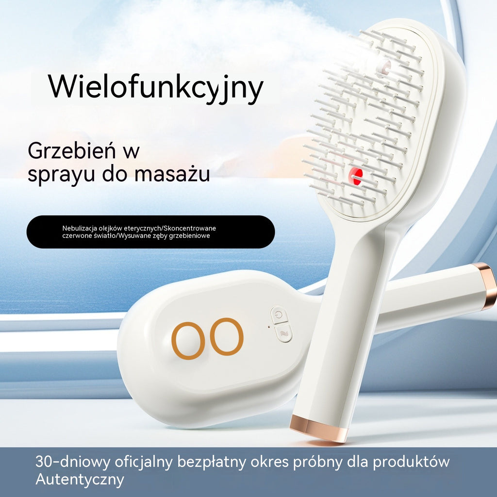 💖💨 Szczotka 2w1 ze Sprayem ✨ Jedno Kliknięcie i Koniec z Splątanymi Włosami! 💆‍♀️ Delikatnie masuje skórę głowy i wygładza włosy.