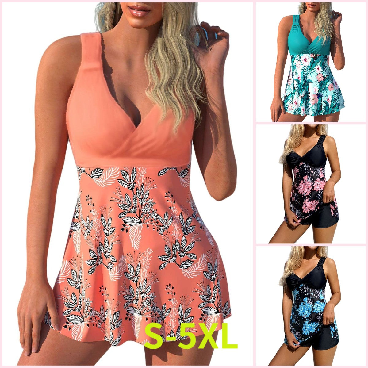 🌴🏖️🌈【50% zniżki】🔥🔥【S-5XL】😍2026 Nowy zestaw kostiumów kąpielowych dla kobiet w dużych rozmiarach z nadrukiem, szorty, spódnica z rozcięciem na plecach, szybkoschnący materiał